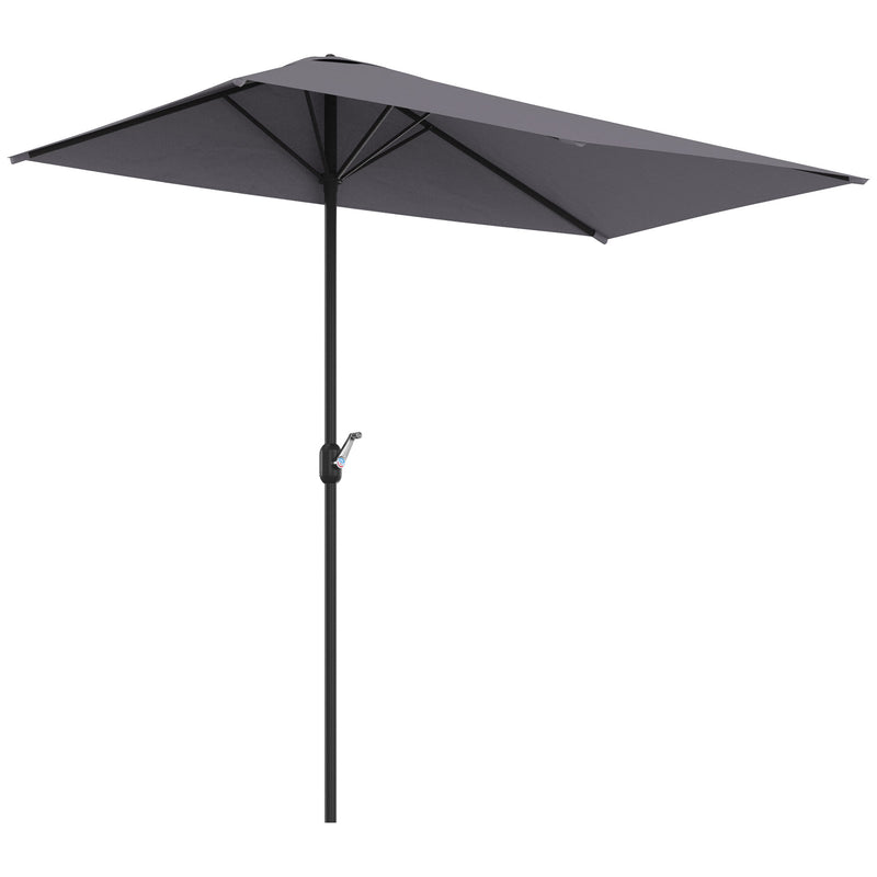 Outsunny 2.3m Garden Balcony Half Round Umbrella Metal Parasol Umbrella Grey