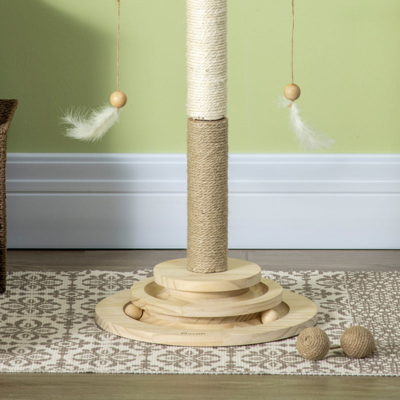 PawHut Cat Tower w/ Turntable Toy Ball, Jute and Sisal Scratching Post