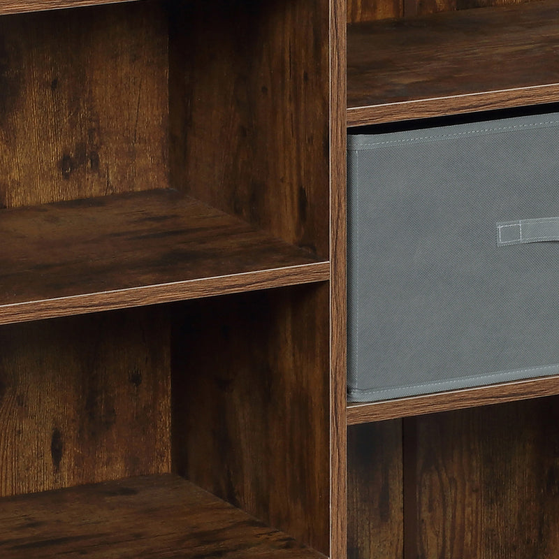 HOMCOM 7 Cube Storage Cabinet Shelving Unit with 3 Fabric Drawers Rustic Brown