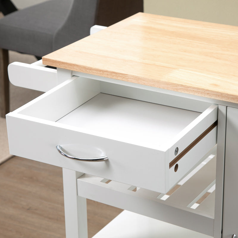 HOMCOM Kitchen Cart on Wheels Trolley with Embossed Door Panel, Drawer, White