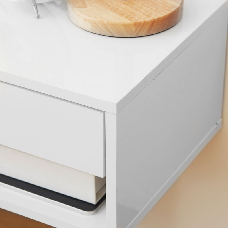 HOMCOM Floating Bedside Table Set of 2 Wall Mounted Nightstand W/ Drawer White