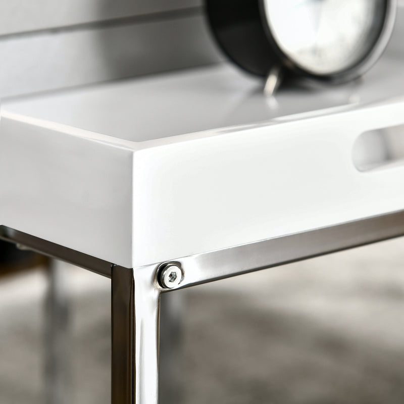 HOMCOM Coffee Table Set of 3 W/ Steel Frame, High Gloss Nest of Tables, White