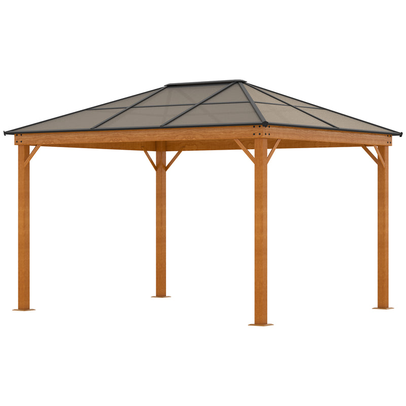 Outsunny Hardtop Gazebo Polycarbonate Canopy with Nettings and Sidewalls Khaki