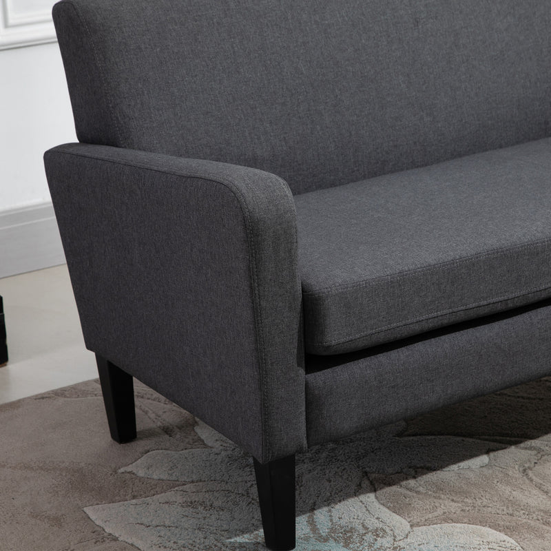 HOMCOM Linen Modern-Curved 2-Seat Sofa Loveseat w/ Thick Cushion Wood Legs Grey