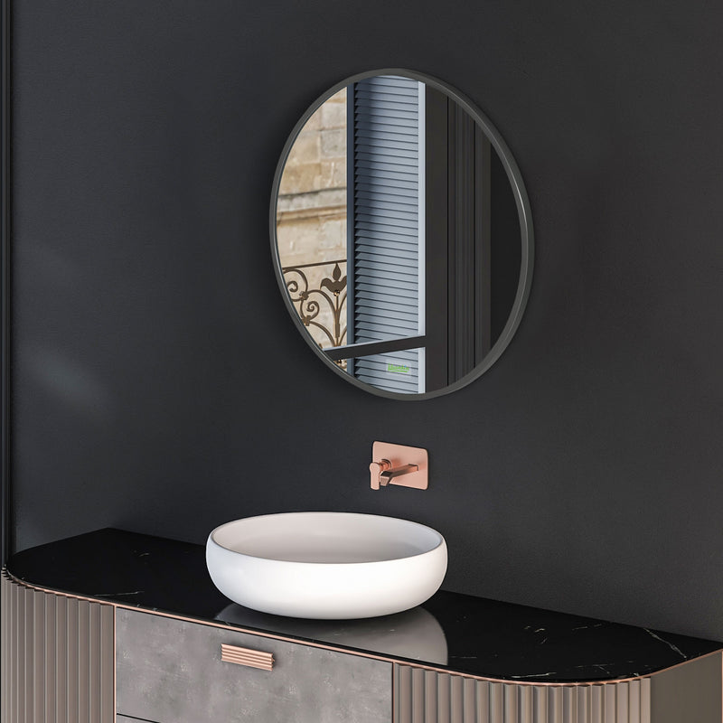 kleankin Round Bathroom Mirror, Modern Wall Mirror Aluminium Frame, 50x50 cm