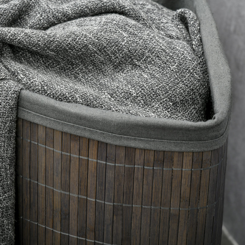 HOMCOM 55L Bamboo Corner Laundry Hamper Bamboo Laundry Basket 38x38x57cm Grey
