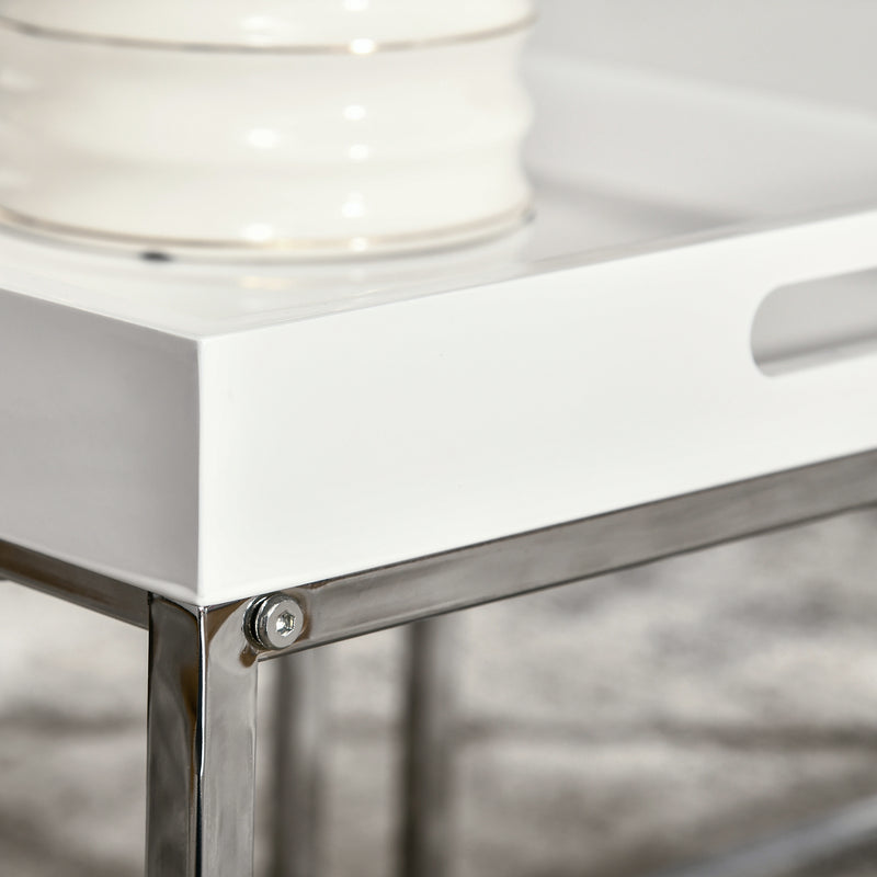 HOMCOM Coffee Table Set of 2 High Gloss Nest of Tables with Steel Frame, White