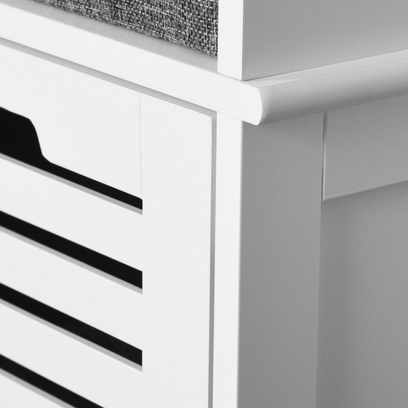 HOMCOM 3-Door Shoe Storage Bench Cushion Seat Slatted Doors Elevated Base White