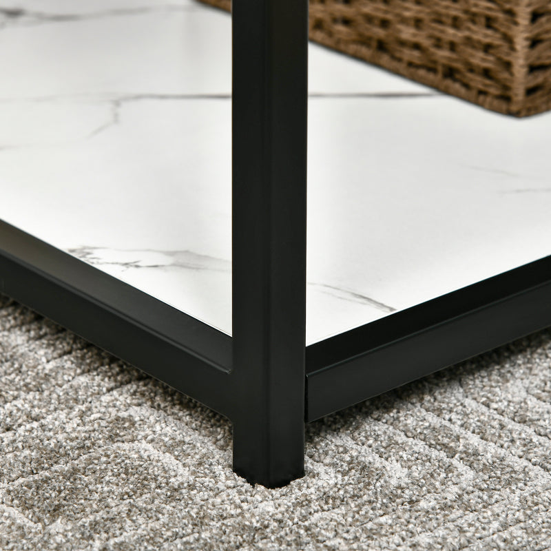 HOMCOM Coffee Table Cocktail Table w/ Faux Marble Top and Steel Frame, White
