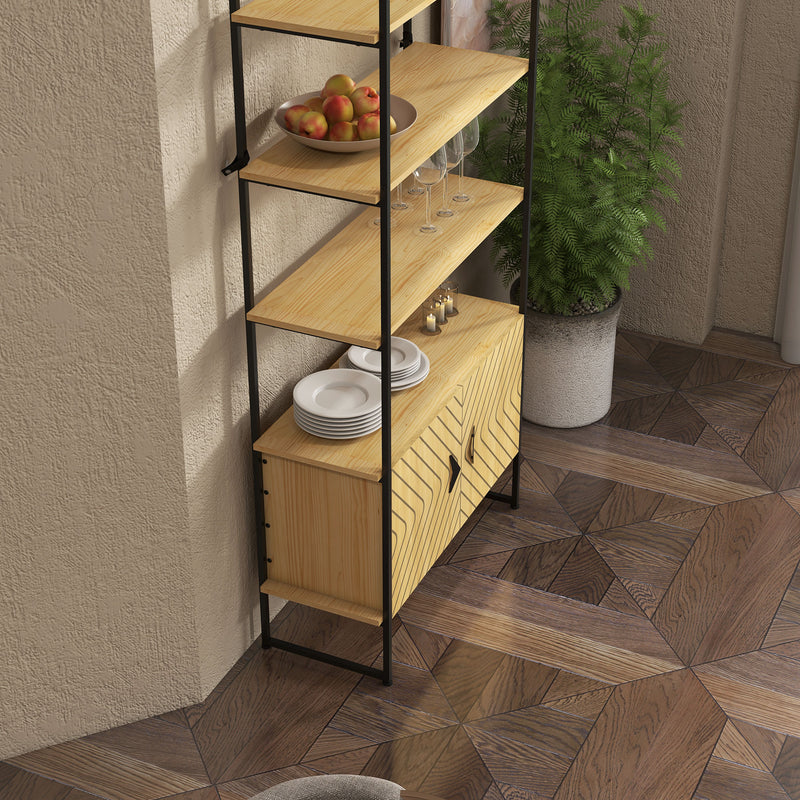 HOMCOM 4-Tier Bookshelf Bookcase with Double Door Cabinet for Bedroom Study