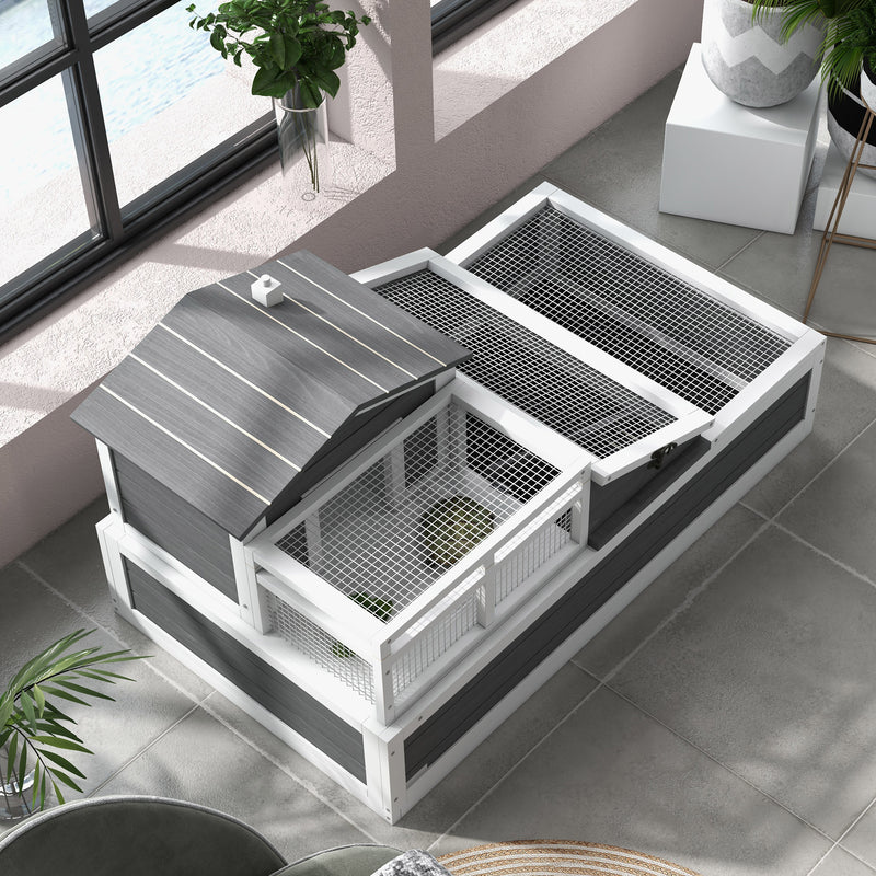 PawHut Wooden Tortoise House Indoor Outdoor w/ Balcony, Tray, Openable Roof