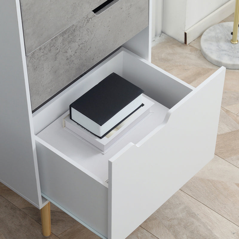 HOMCOM Sideboard Storage Cabinet, Slim Accent Cupboard with Drawers Light Grey