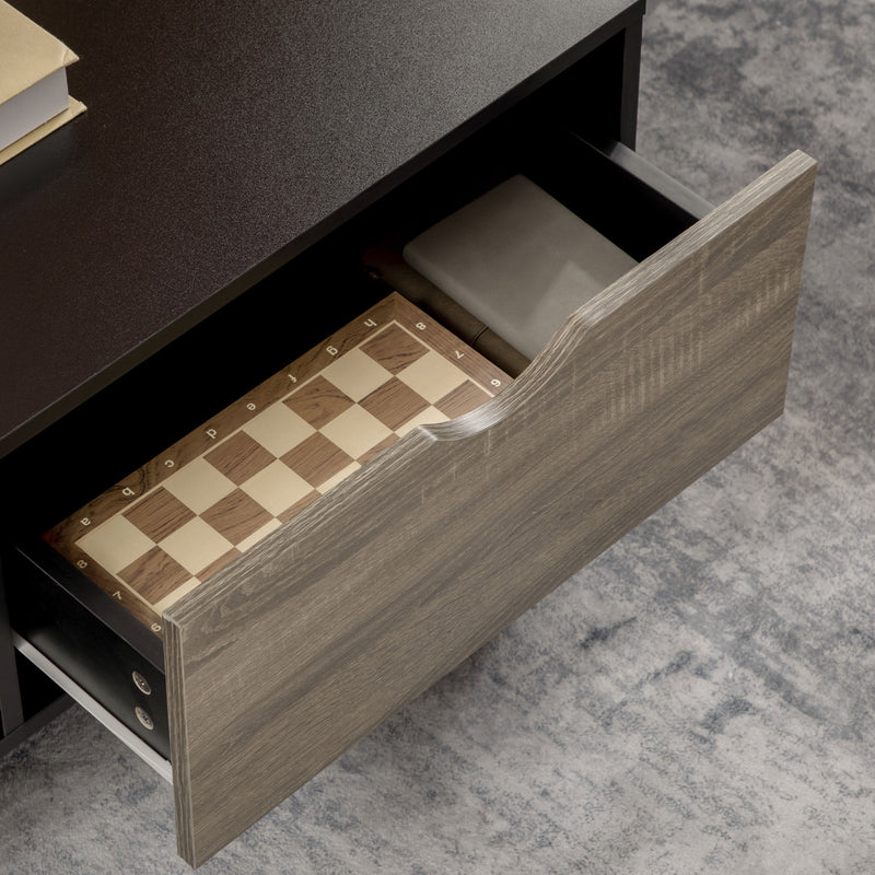 HOMCOM Modern Coffee Tables for Living Room w/ Shelves & Two Drawers, Black