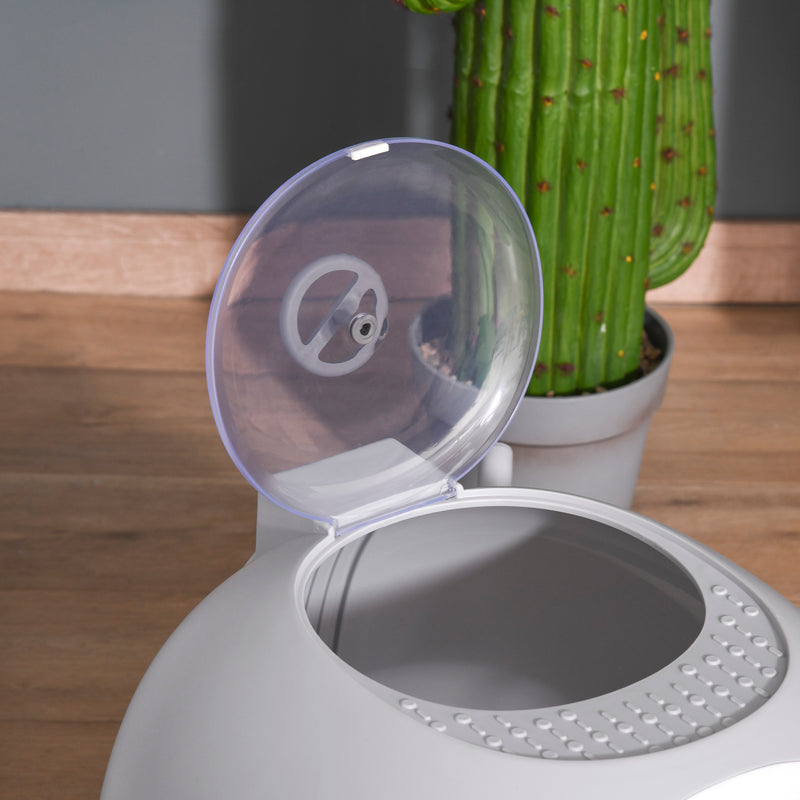 PawHut Futuristic Capsule-Shaped Cat Litter Box w/ 2 Doors Scoop Drawer Grey