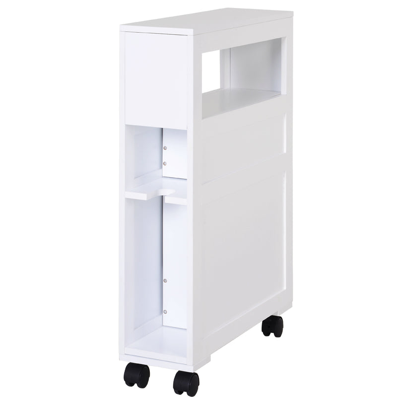 HOMCOM 72x16cm Narrow Bathroom Storage Unit 2 Drawers Open Top 4 Wheels Slimline