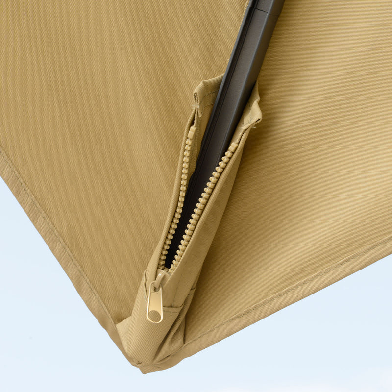 Outsunny 3m Cantilever Parasol LED Patio Umbrella for Lawn Beach Poolside Khaki