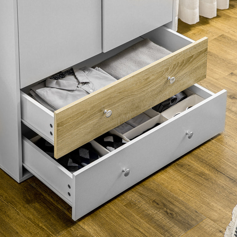 HOMCOM 2 Door Wardrobe White Wardrobe with Drawers and Hanging Rod for Bedroom