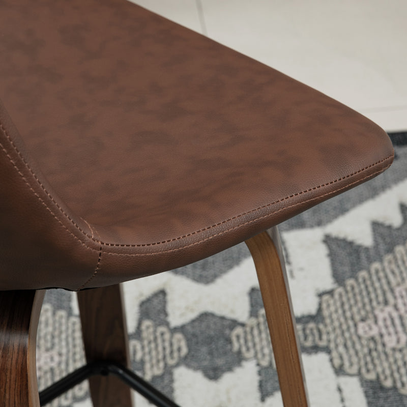 HOMCOM Counter Height Bar stools Set of 2 Mid-Back PU with Wood Legs, Brown