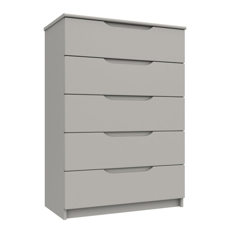 Balagio Ready Assembled Chest of Drawers with 5 Drawers - Light Grey Gloss