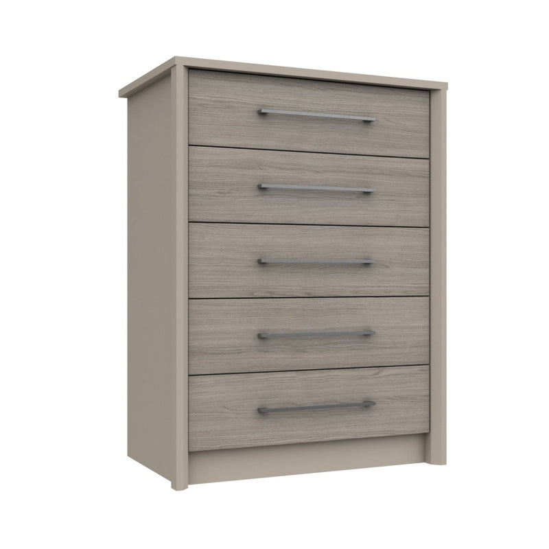 Miley Ready Assembled Chest of Drawers with 5 Drawers - Grey Oak