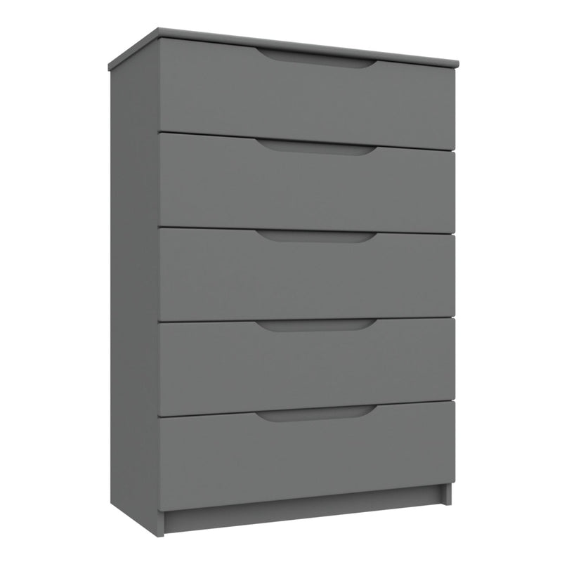 Balagio Ready Assembled Chest of Drawers with 5 Drawers - Dusk Grey Gloss