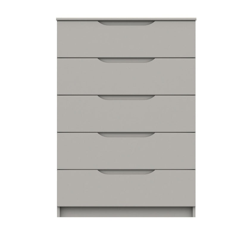 Balagio Ready Assembled Chest of Drawers with 5 Drawers - Light Grey Gloss