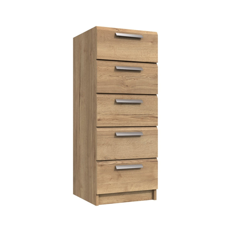 Buckingham Ready Assembled Chest of Drawers with 5 Drawers Tallboy - Natural Rustic Oak