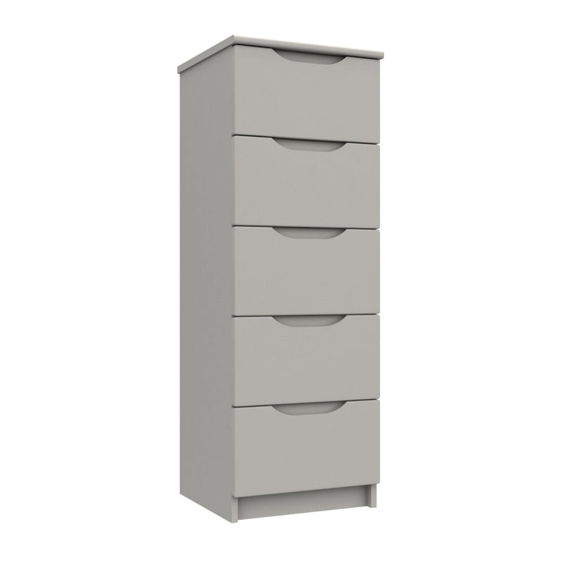 Balagio Ready Assembled Chest of Drawers with 5 Drawers Tallboy - Light Grey Gloss