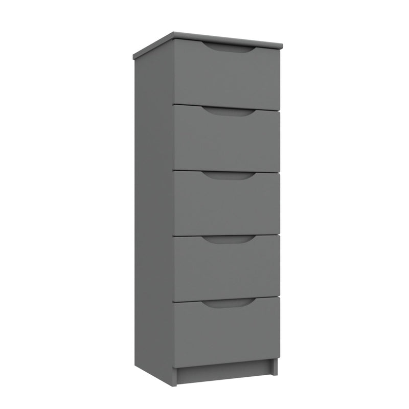 Balagio Ready Assembled Chest of Drawers with 5 Drawers Tallboy - Dusk Grey Gloss