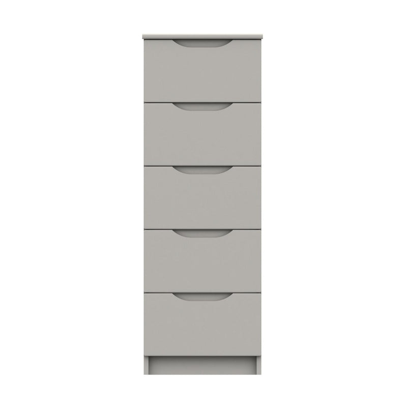 Balagio Ready Assembled Chest of Drawers with 5 Drawers Tallboy - Light Grey Gloss