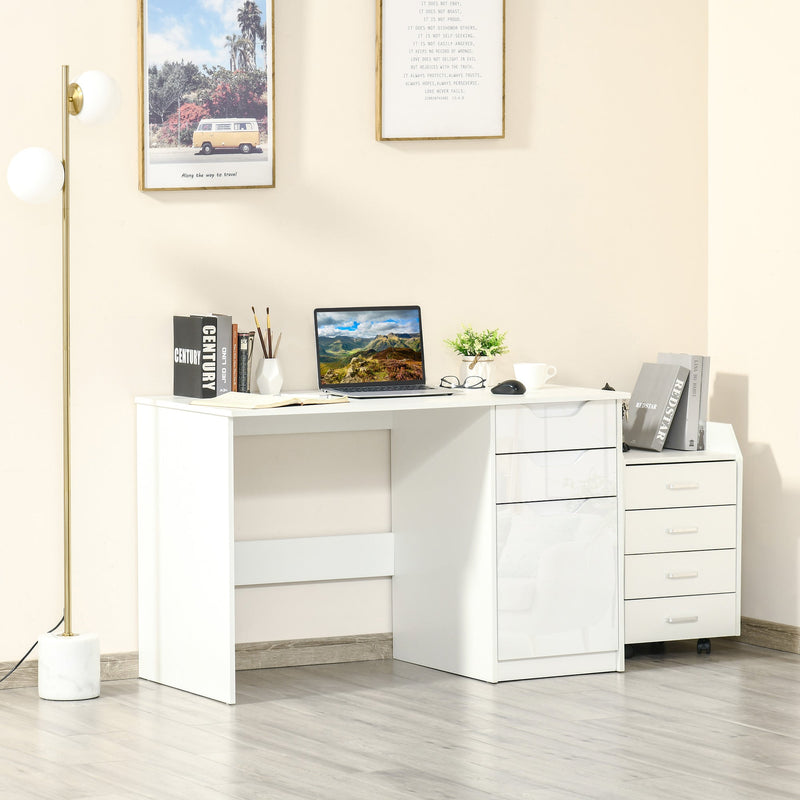 Computer Desk with Drawers Modern Writing Workstation with Storage Cabinet PC Study Table for Home Office Study White w/ Drawers Home Office