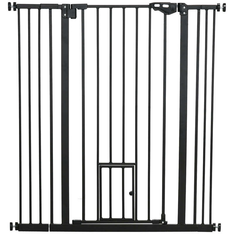 PawHut Extra Tall Dog Gate with Cat Door Auto Close for Stairs 74-101 cm Wide