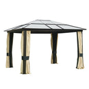 Outsunny 3 x 3.6(m) Hardtop Gazebo Canopy with Polycarbonate Roof and Aluminium Frame, Garden Pavilion with Mosquito Netting and Curtains, Brown