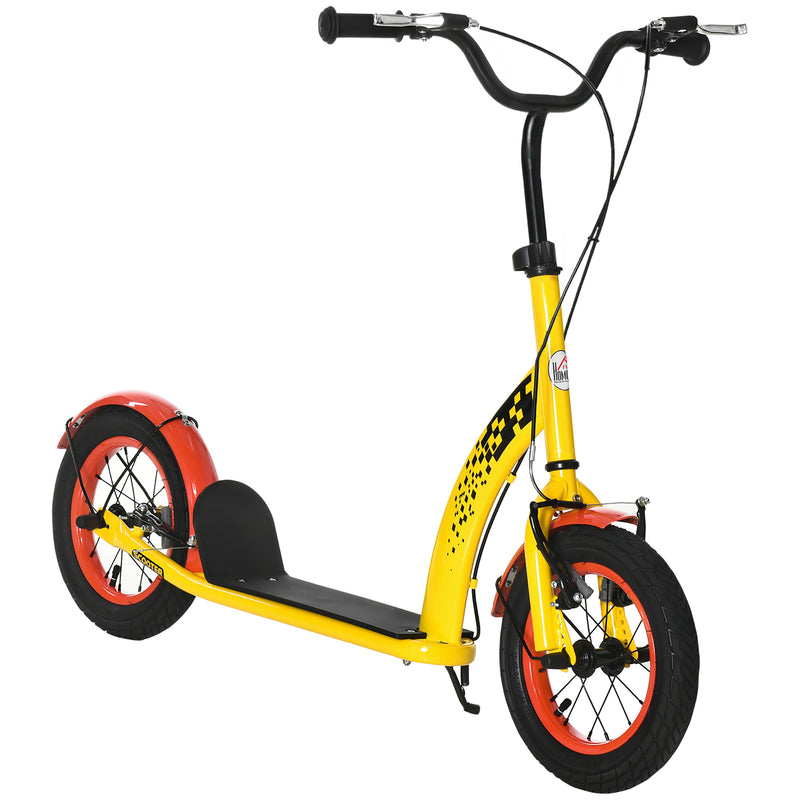 HOMCOM Kids Kick Scooter Adjustable Height Dual Brakes 12" Inflatable Wheels