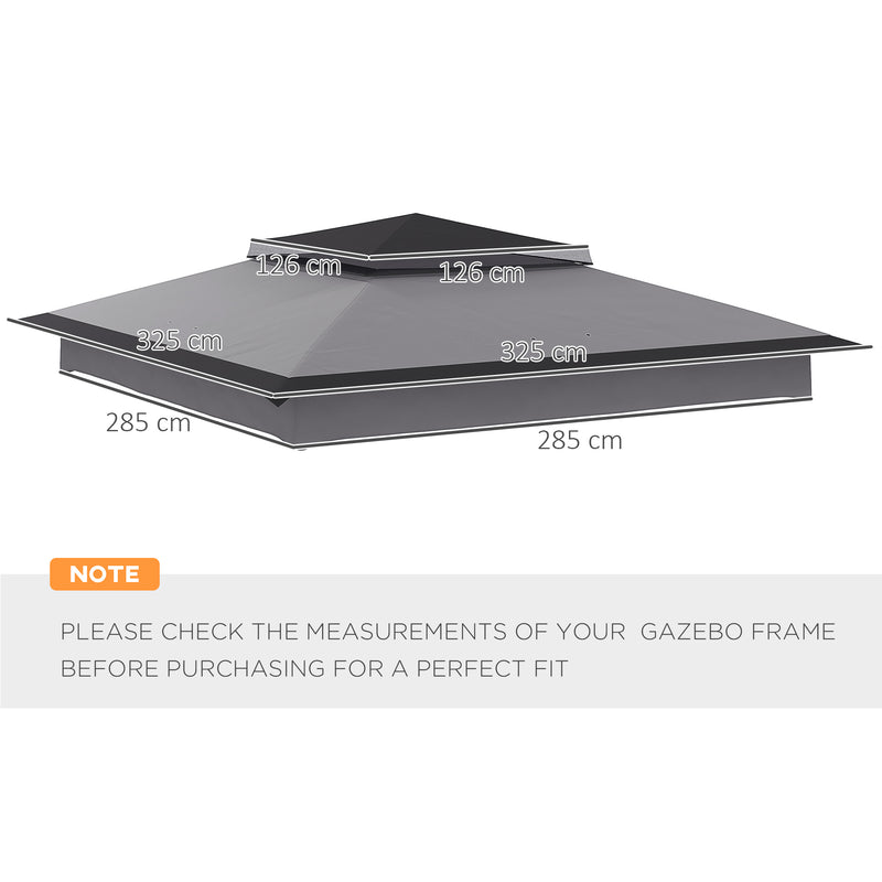 Outsunny 3.25mx3.25m 2-Tier Gazebo Cover Replacement, 30+ UV Protection, Grey