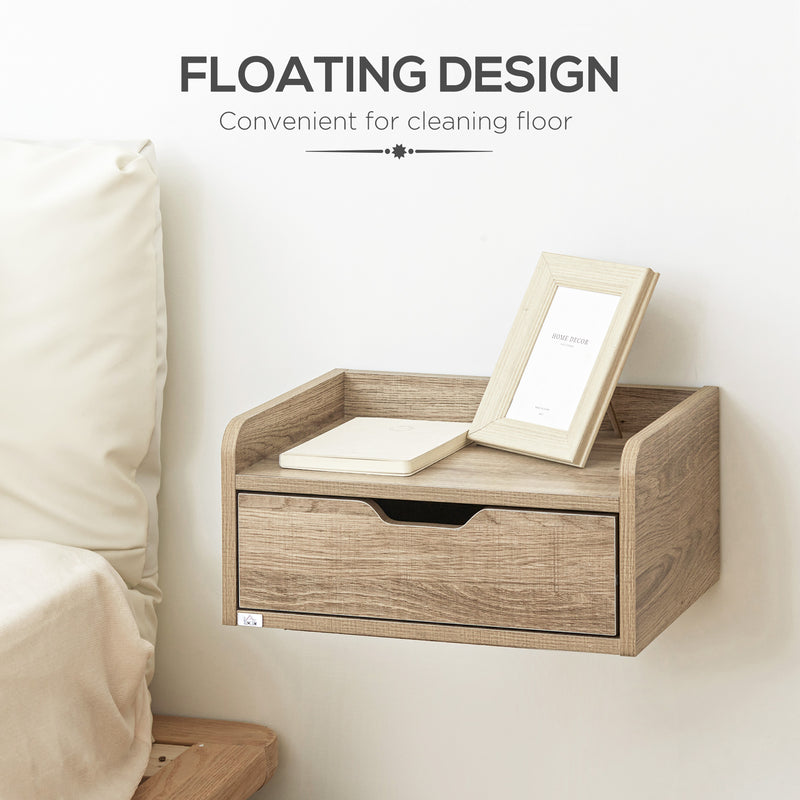 HOMCOM Floating Nightstand Set of 2, Wall Mounted Bedside Table with Drawer