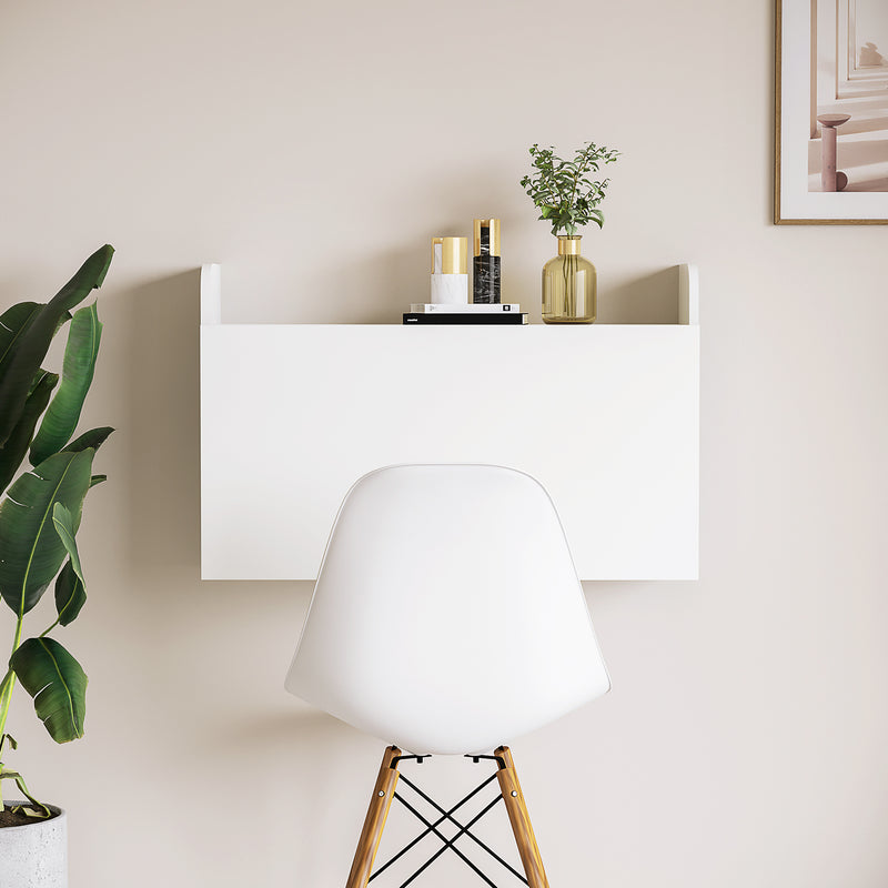 HOMCOM Wall Mounted Table w/ Space Saving Storage Compartments for Home Office