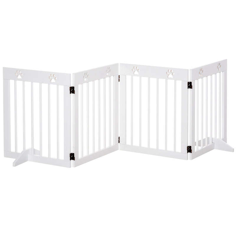 PawHut Pet Gate 4 Panel Wooden Dog Barrier Folding Fence w/ Support Feet