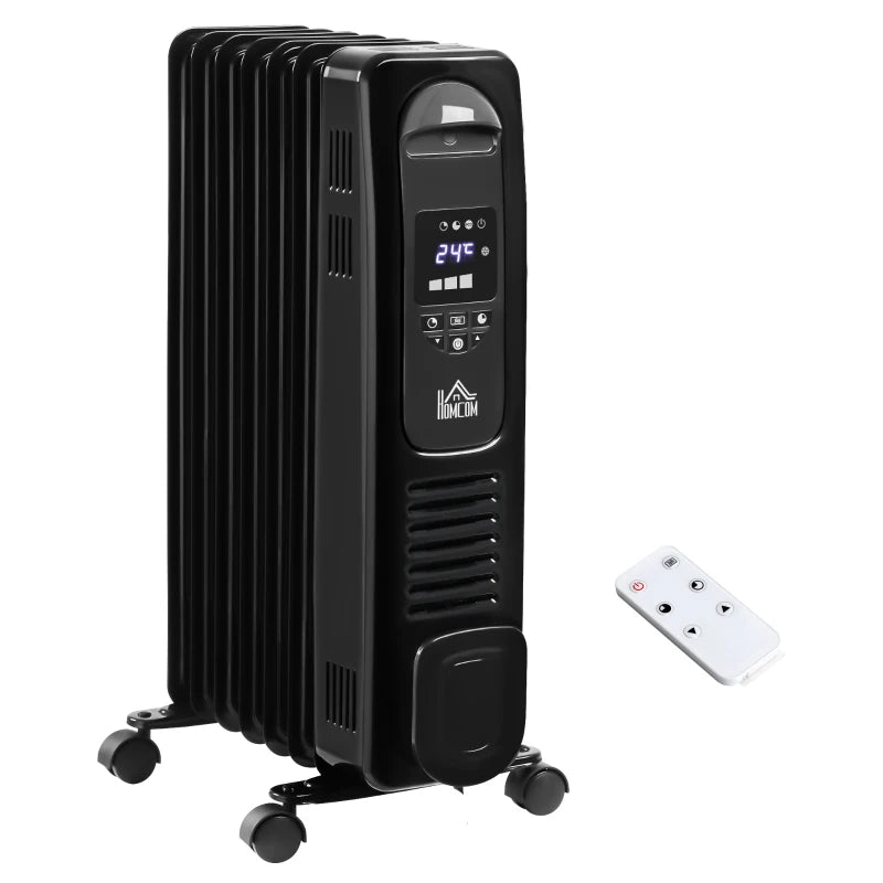 Home Savers 1630W Oil Filled Radiator, 7 Fin Portable Heater w/ Timer Remote Control Black