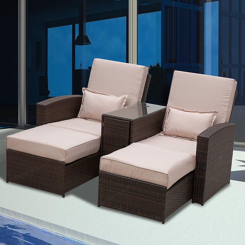 Outsunny Rattan Double Lounge - Brown