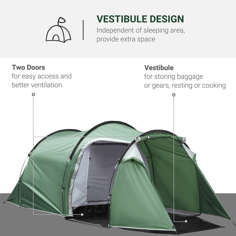 Outsunny 3 Man Camping Tent with Porch and Weather-Resistant Rainfly, Green