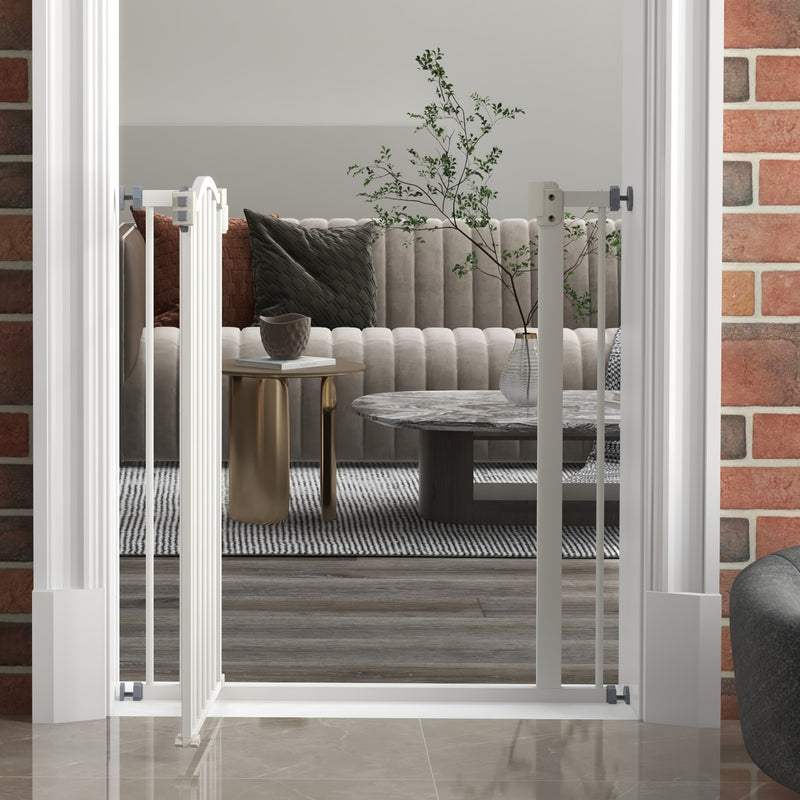 PawHut 74-80cm Adjustable Metal Pet Gate Safety Barrier w/ Auto-Close White