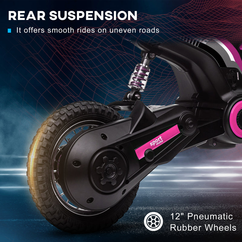 HOMCOM 24V Kids Electric Motorbike with Twist Grip Throttle, Music, Horn - Pink