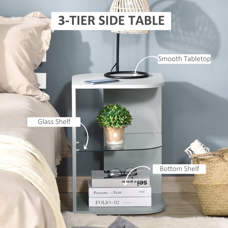 HOMCOM Modern Side Table with 2 Shelves Grey