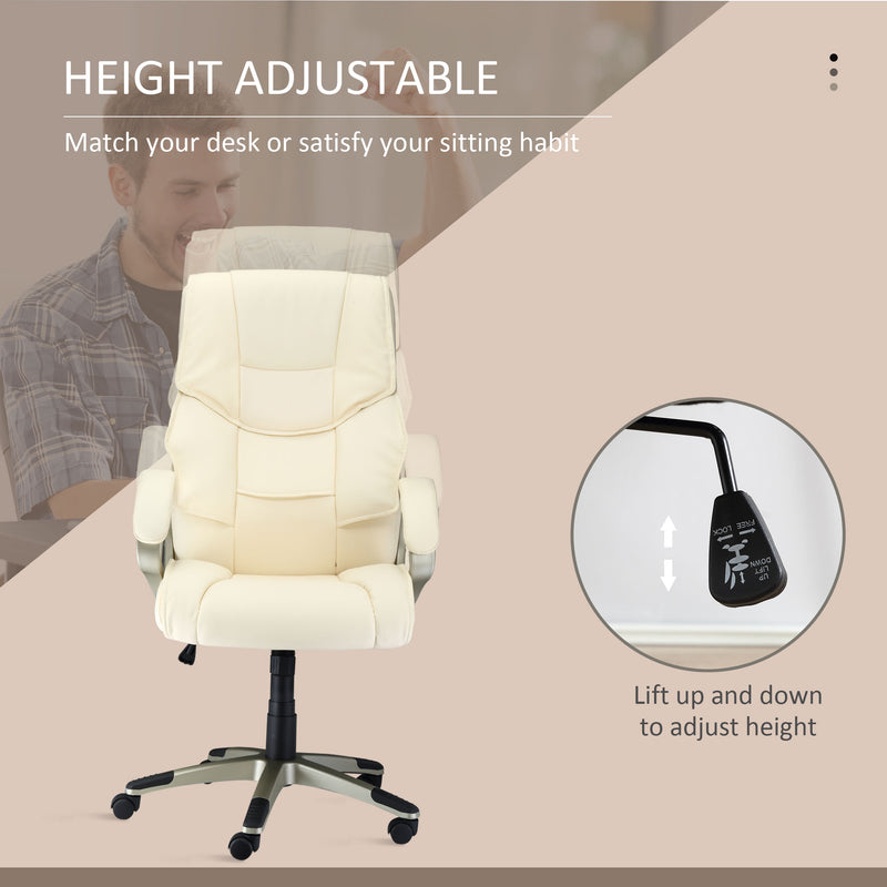 HOMCOM Executive Office Chair Faux Leather Computer Desk Chair w/ Wheel White