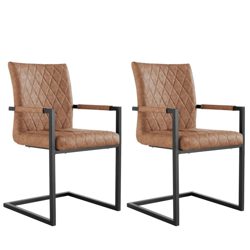 Pair of Darwen Diamond Stitch Carver Chair - Tan