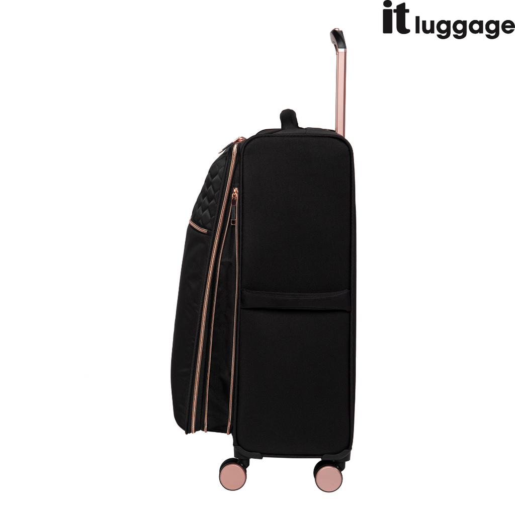 IT Luggage Divinity Black Rose Gold 8 Wheel Suitcase