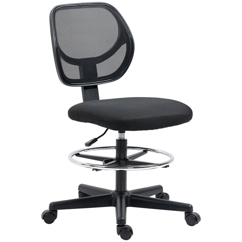 Vinsetto Draughtsman Chair Tall Office Chair w/ Adjustable Footrest Ring Black