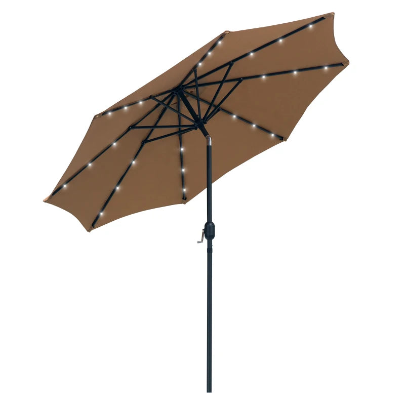 Outsunny 24 LED Solar Powered Parasol Umbrella-Brown