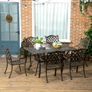 Outsunny 7-PC Cast Aluminum Patio Dining Set W/ Umbrella Hole & Cushion, Bronze